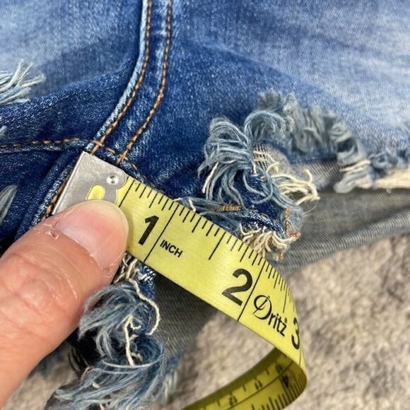 American Eagle Hi Rise Shortie Shorts Denim Jean Button Fly Distressed Cut Off 4 - Picture 7 of 12